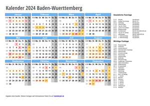 Kalender 2024 Baden-Wuerttemberg Schulferien