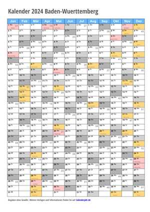 Kalender 2024 Baden-Wuerttemberg Monate Hochformat