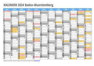 Kalender 2024 Baden-Wuerttemberg Monate