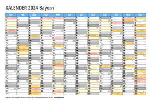 Kalender 2024 Bayern Monate mit Schulferien