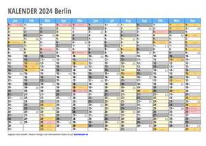 Kalender 2024 Berlin Monate mit Schulferien