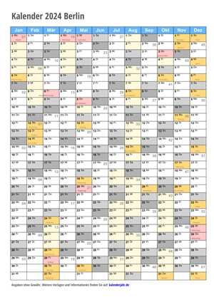 Kalender 2024 Berlin Monate Hochformat mit Schulferien