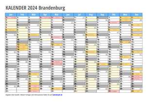 Kalender 2024 Brandenburg Monate mit Schulferien