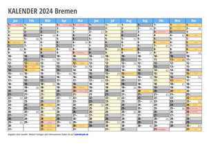 Kalender 2024 Bremen Monate mit Schulferien