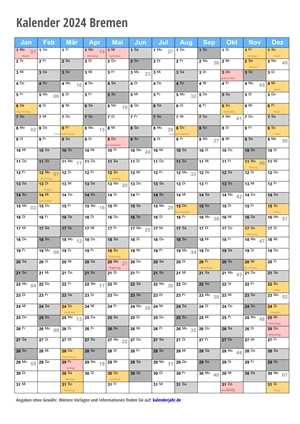 Kalender 2024 Bremen Monate Hochformat