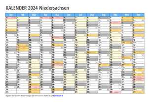 Kalender 2024 Niedersachsen Monate mit Schulferien