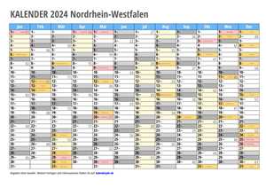 Kalender 2024 NRW Monate mit Schulferien