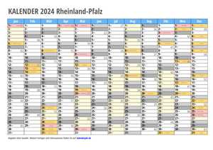 Kalender 2024 Rheinland-Pfalz Monate mit Schulferien