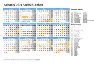 Kalender 2024 Sachsen-Anhalt Schulferien