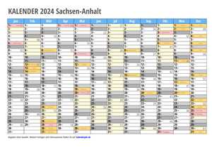 Kalender 2024 Sachsen-Anhalt Monate mit Schulferien