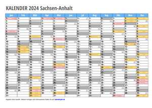 Kalender 2024 Sachsen-Anhalt Monate